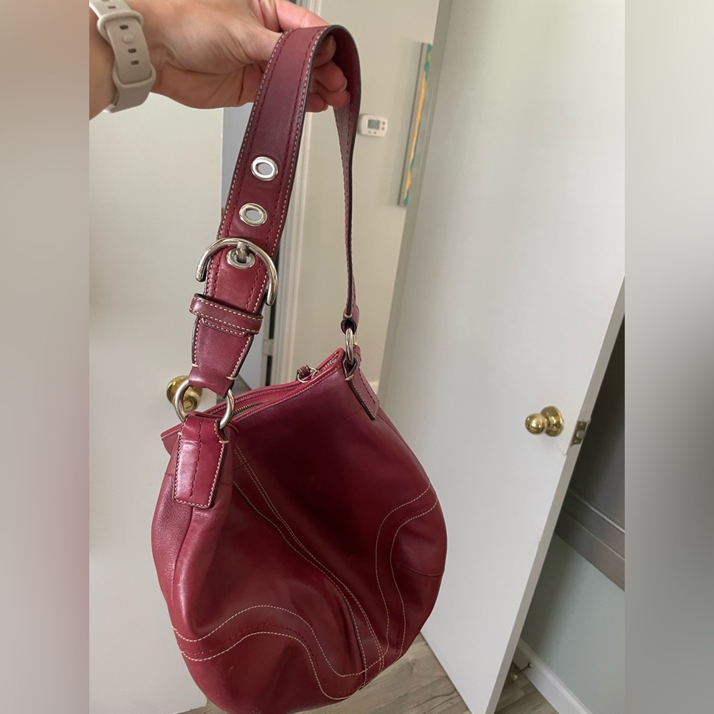 Coach Burgundy Hobo Leather Shoulder Bag - Picture 6 of 16
